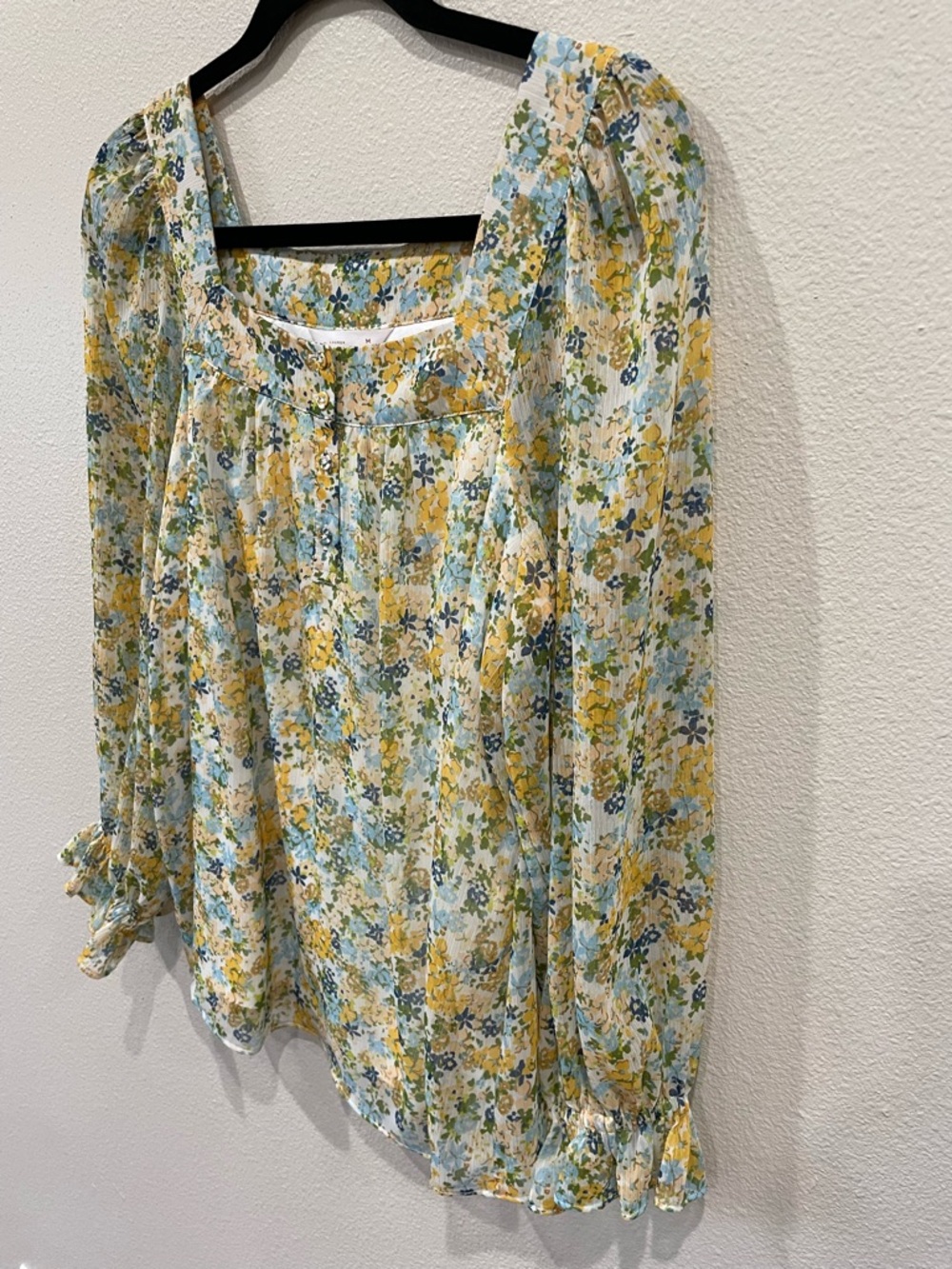 LC Lauren Conrad Yellow & Blue Floral Square-Neck Blouse - Picture 1 of 7